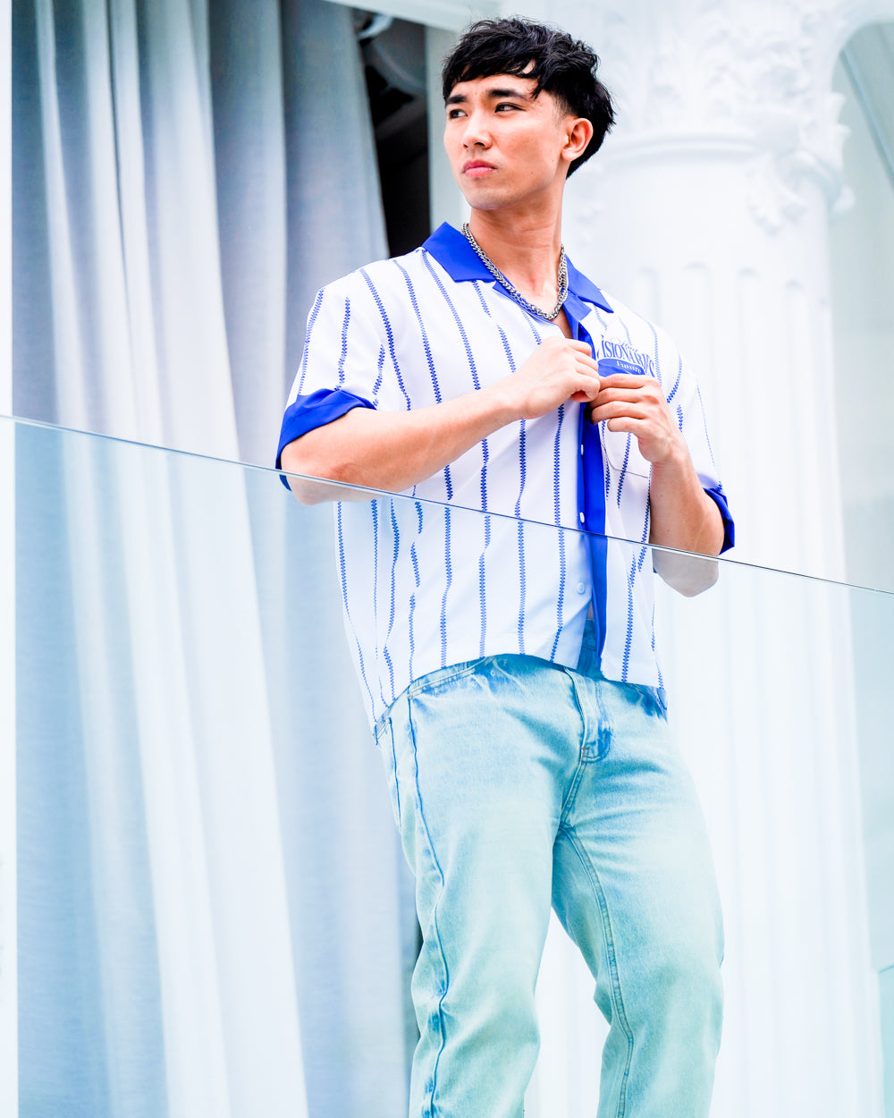 STV Visionary Pin stripes logo button down shirt